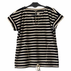 Talbots Black and Cream Striped Short Sleeve Top